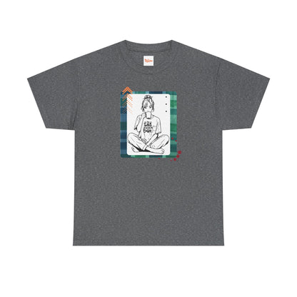 No Talkie Without Coffee T-Shirt — Woman Sitting with Coffee Graphic