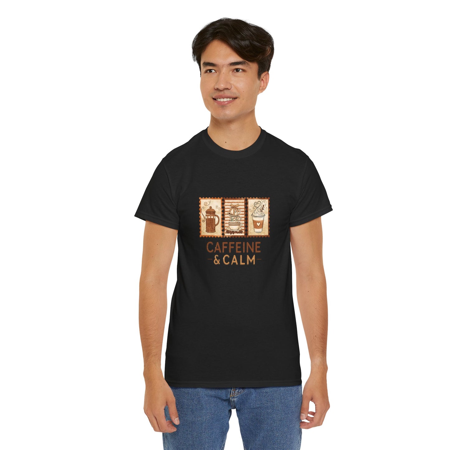 Caffeine & Calm Coffee Tee — French Press Graphic T-Shirt