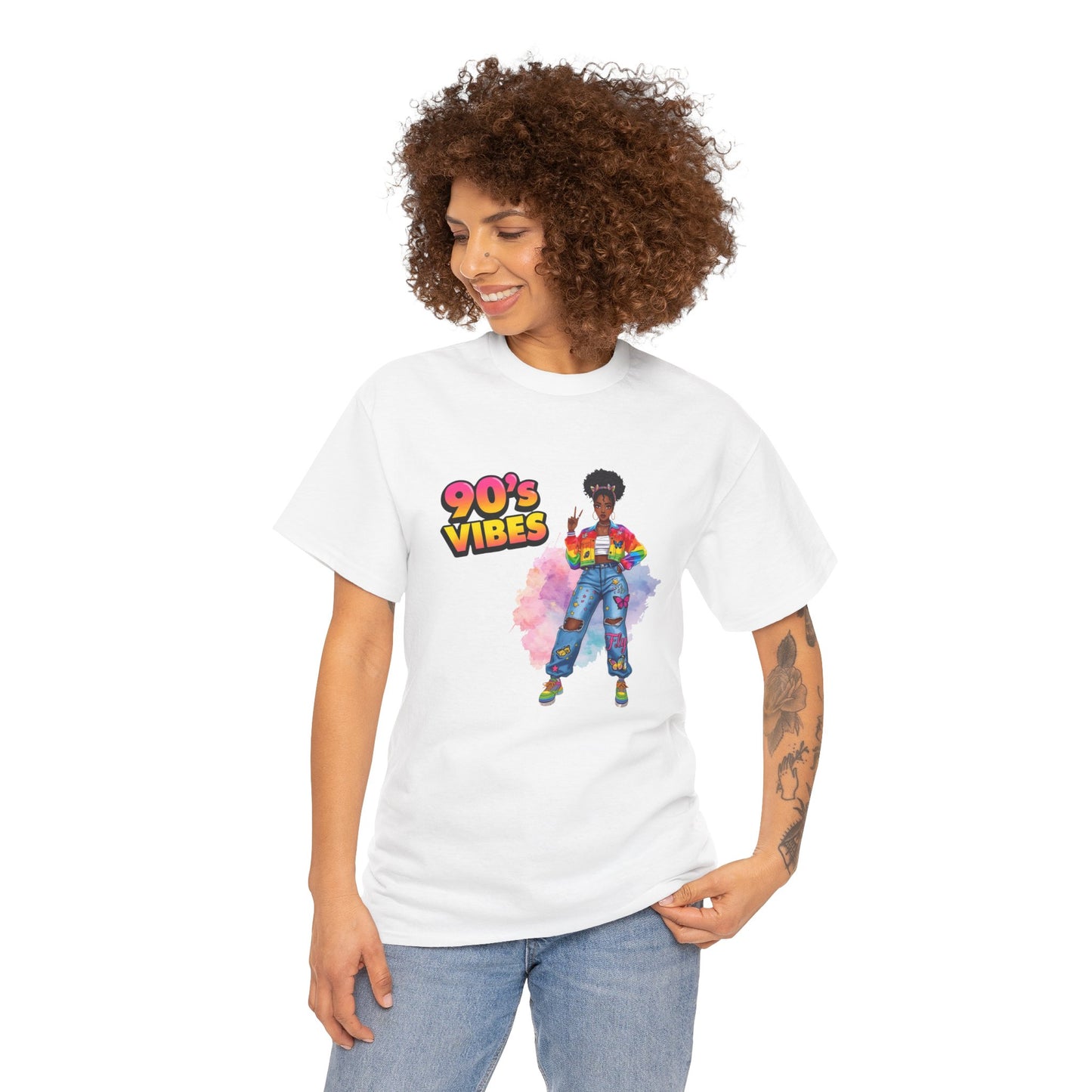 90s Paint-Splattered Black Girl Graphic Tee — Retro Streetwear Vibe