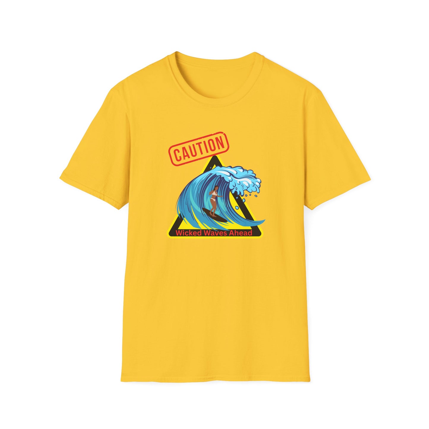 Surfer Caution Unisex T-Shirt - Wicked Waves Ahead Graphic
