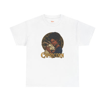 Capricorn Art Nouveau Tee — African American Woman with Goat Zodiac Graphic