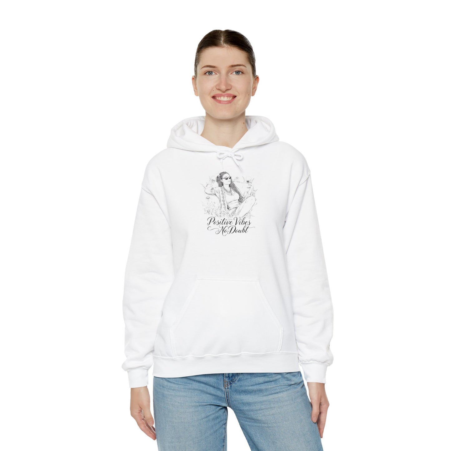 Positive Vibes No Doubt Sweatshirt - African American Woman Relaxing with Wine & Flowers