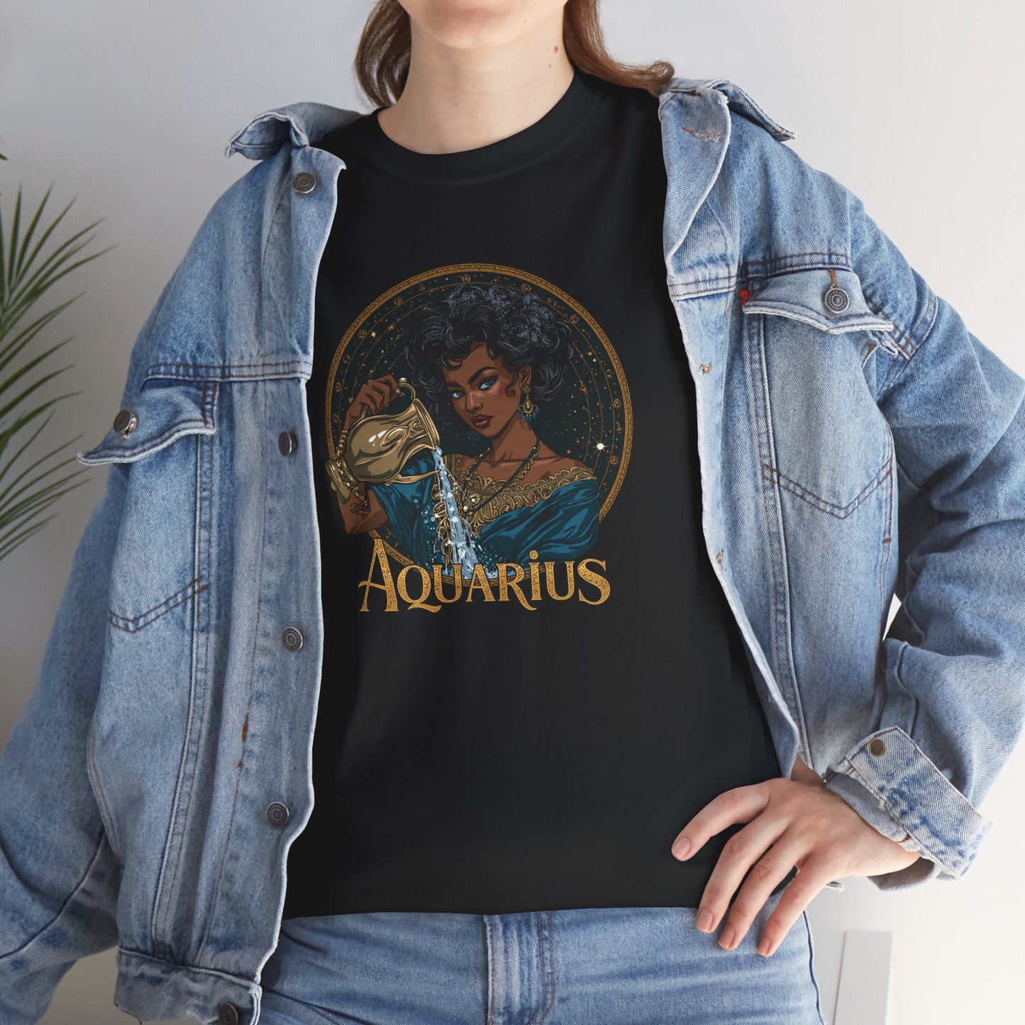 Aquarius Art Nouveau Tee — African American Woman Pouring Water Zodiac Graphic