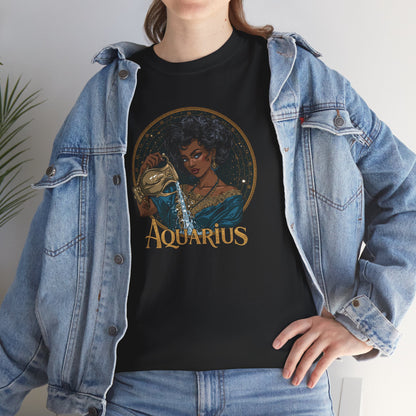 Aquarius Art Nouveau Tee — African American Woman Pouring Water Zodiac Graphic