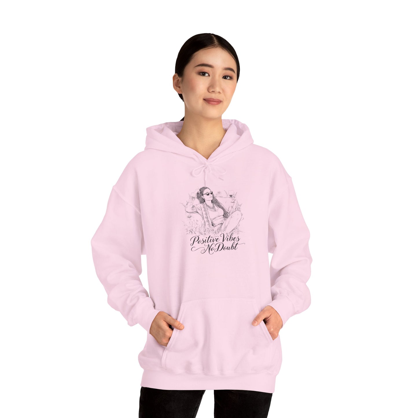 Positive Vibes No Doubt Sweatshirt - African American Woman Relaxing with Wine & Flowers