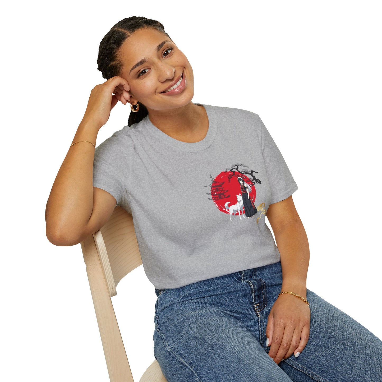 Anime Girl & White Wolf T-Shirt — Red Circle Graphic